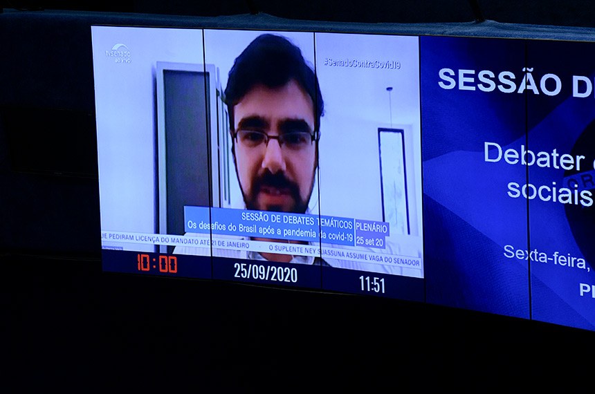 Painel do Plenário durante a sessão temática para discutir propostas para o cenário pós-pandemia – Crédito: Pedro França/Agência Senado 