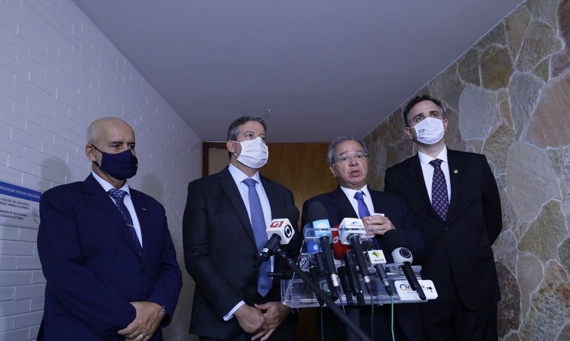 Arthur Lira da Câmara e Rodrigo Pacheco do Senado, acertaram compromisso após reunião com Paulo Guedes – Crédito: Luis Macedo/Câmara dos Deputados 